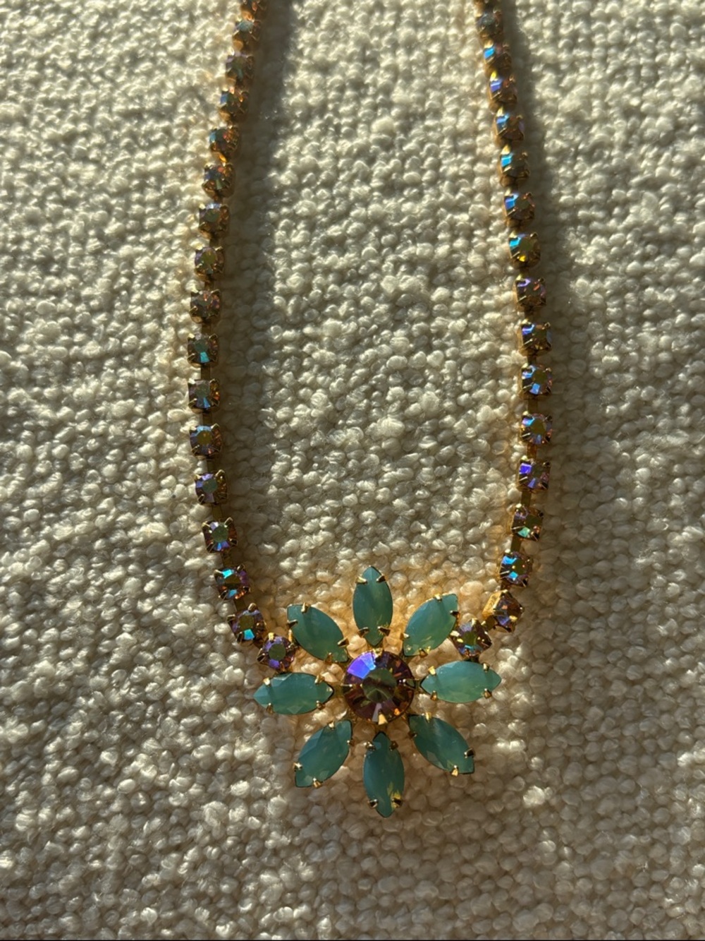 Sorrelli Gold-Tone Aqua Flower Pendant Necklace - Women Jewelry